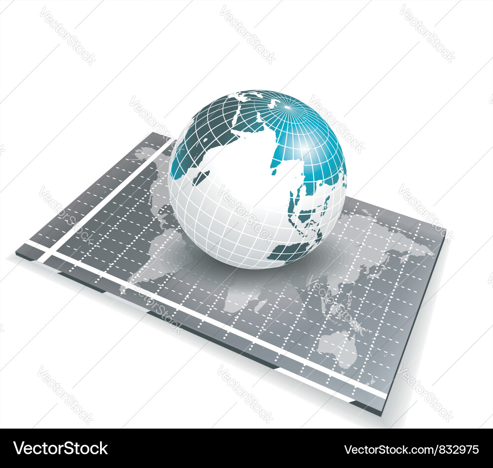 Blue globe on glass with map Vector Image