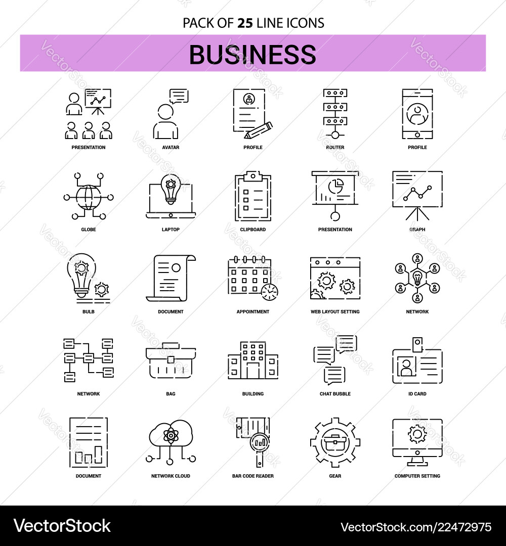 Business line icon set - 25 dashed outline style Business line icon set - 25 dashed outline style vector image