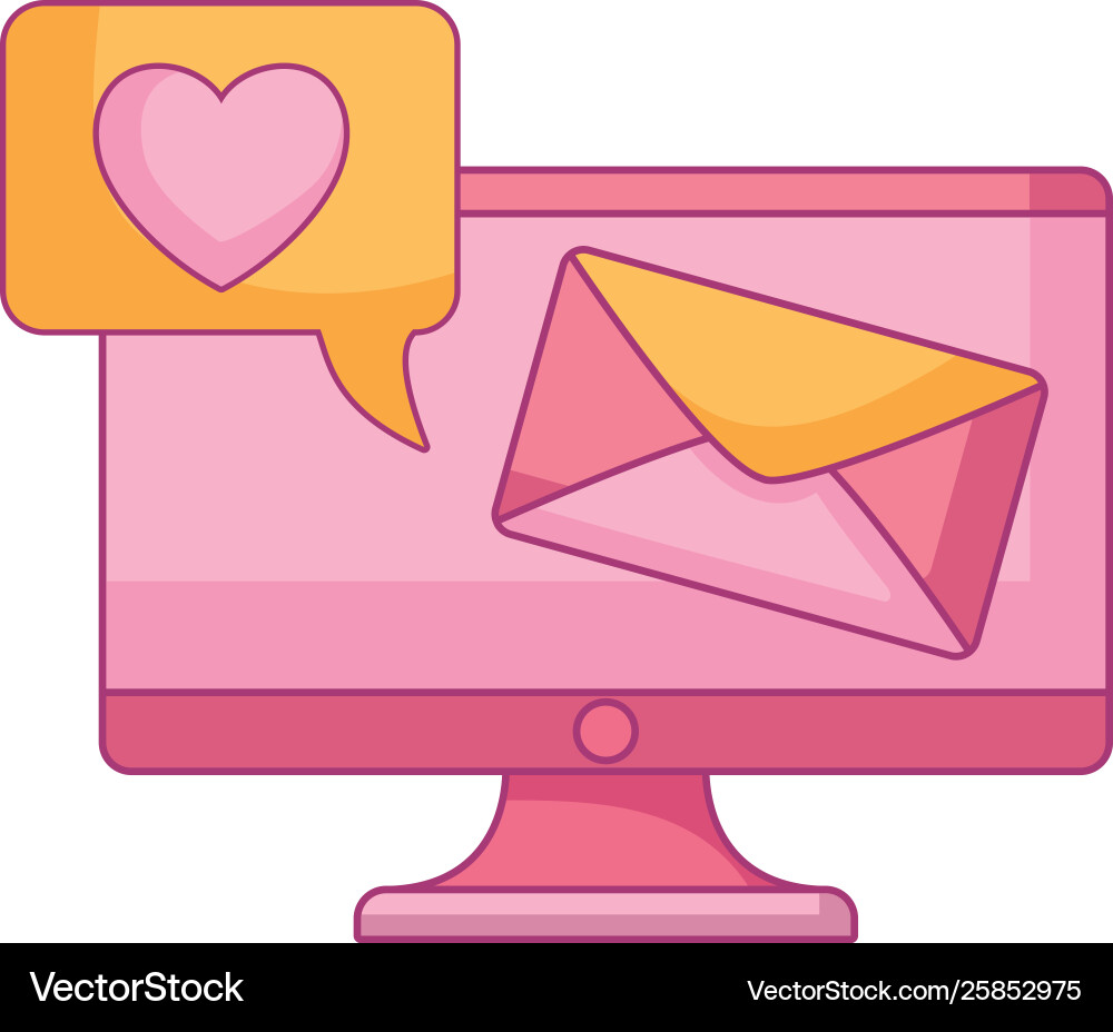 Computer monitor with envelope and speech bubble vector image
