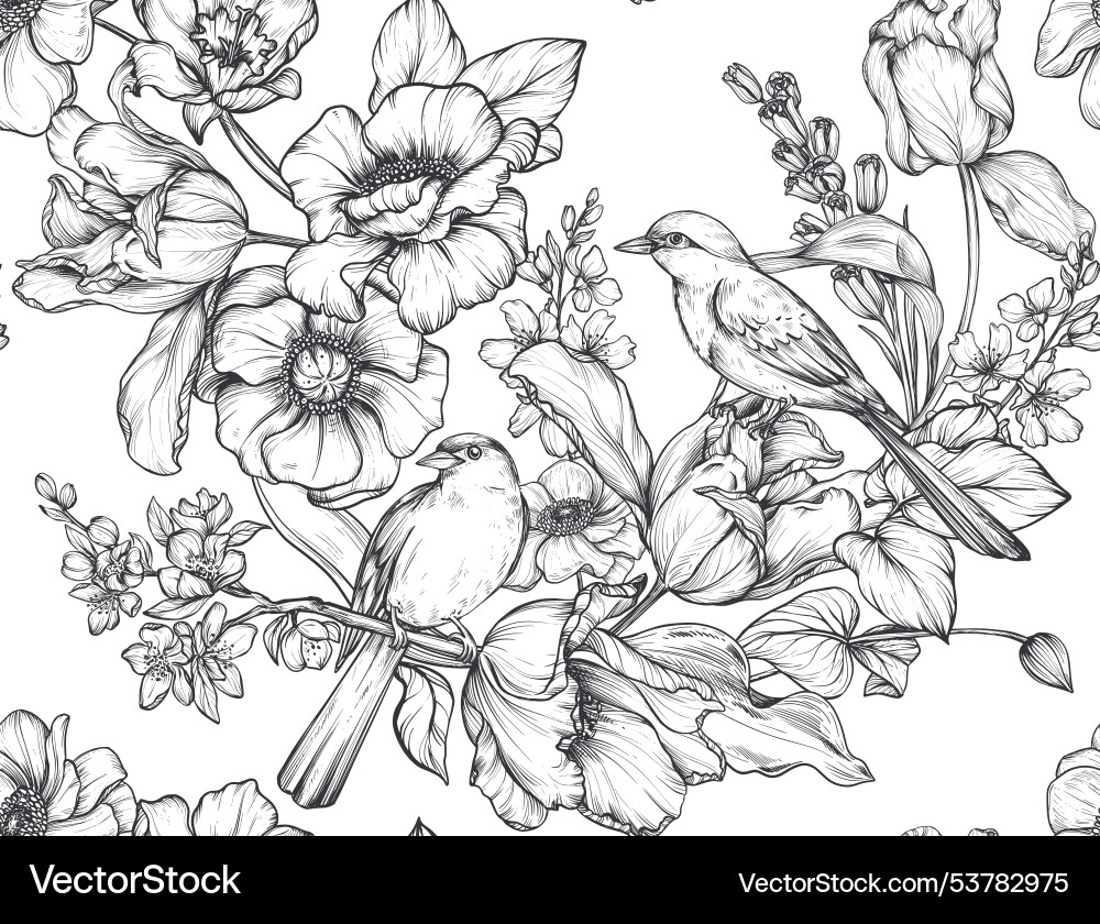 Elegant Floral Bird Pattern Vector Image