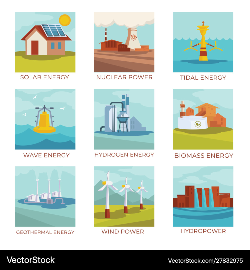 Energy sources power plants and natural resources Energy sources power plants and natural resources vector image
