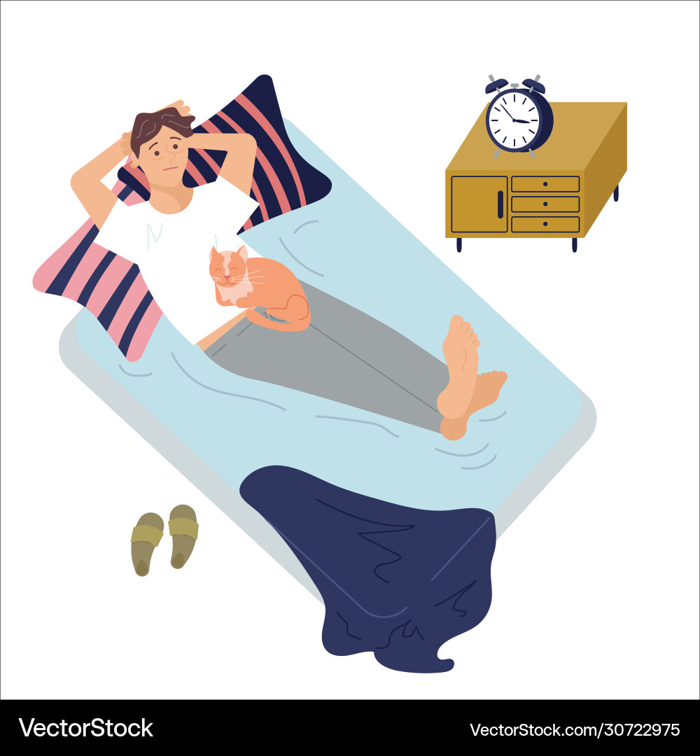Man insomniac with cat Vector Image