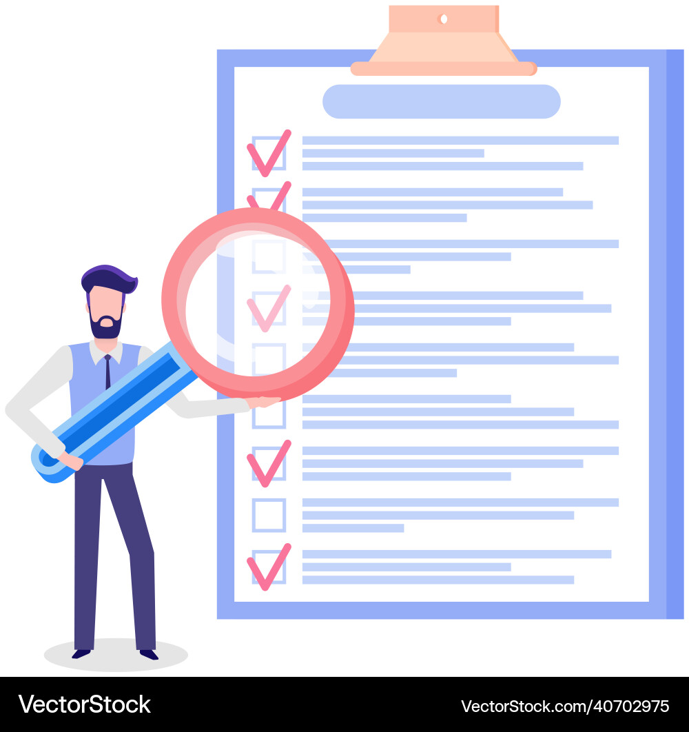 Man studying to do list with magnifier person Man studying to do list with magnifier person vector image