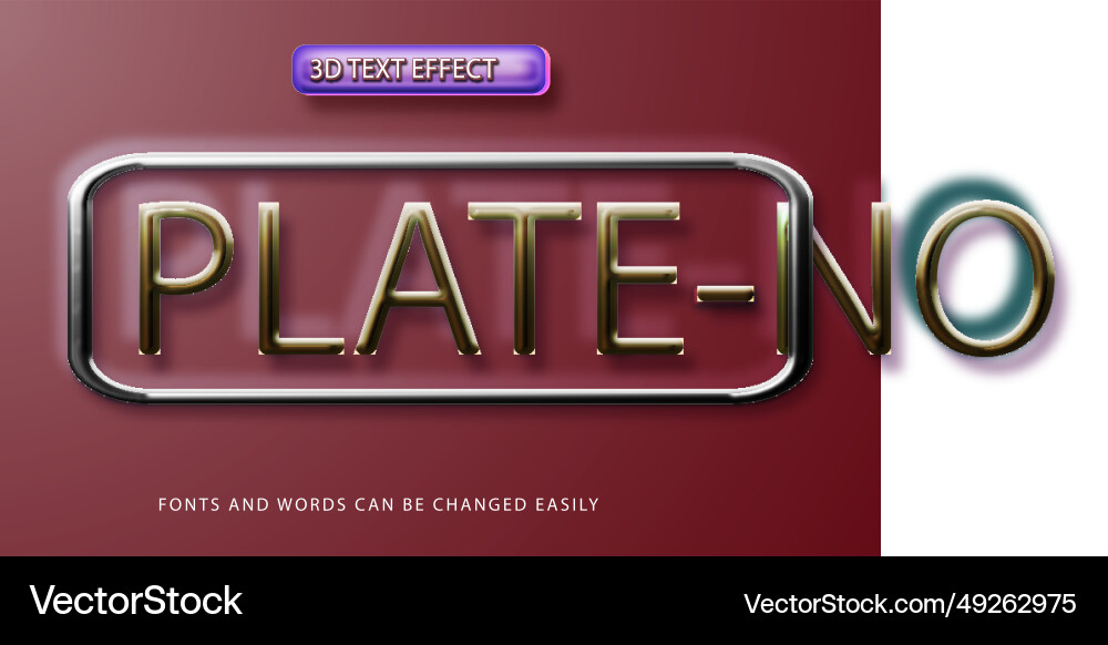 Plate no 3d editable text effect style Vector Image