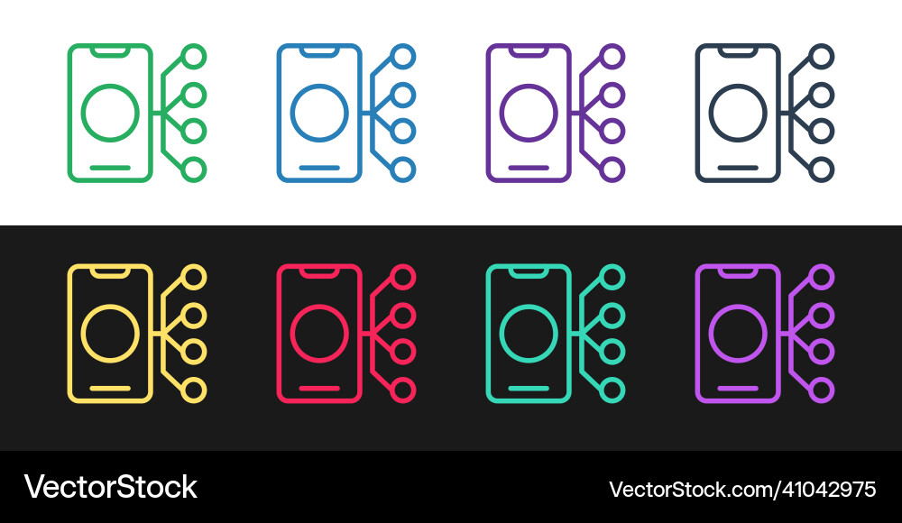 Set line neural network icon isolated on black Set line neural network icon isolated on black vector image