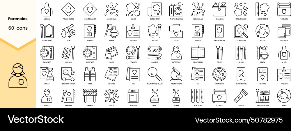 Set of forensics icons simple line art style Set of forensics icons simple line art style vector image