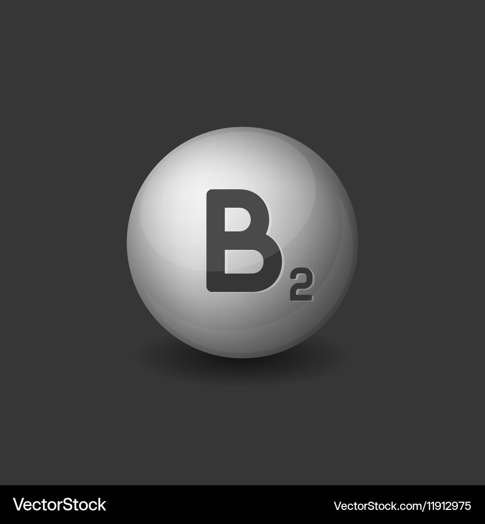 Vitamin b2 silber glänzende Kugel-Ikone auf dunkel Vektorbild