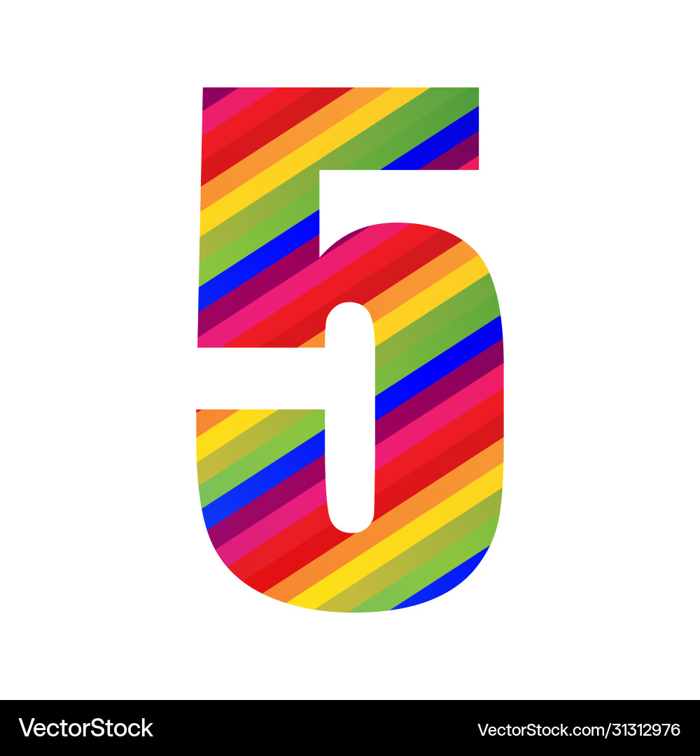 5 number rainbow style numeral digit colorful 5 number rainbow style numeral digit colorful vector image