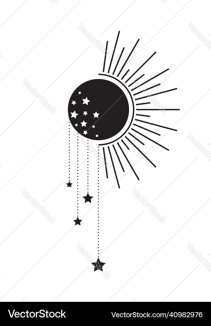 Black full moon and sun with stars icon boho style Black full moon and sun with stars icon boho style vector image