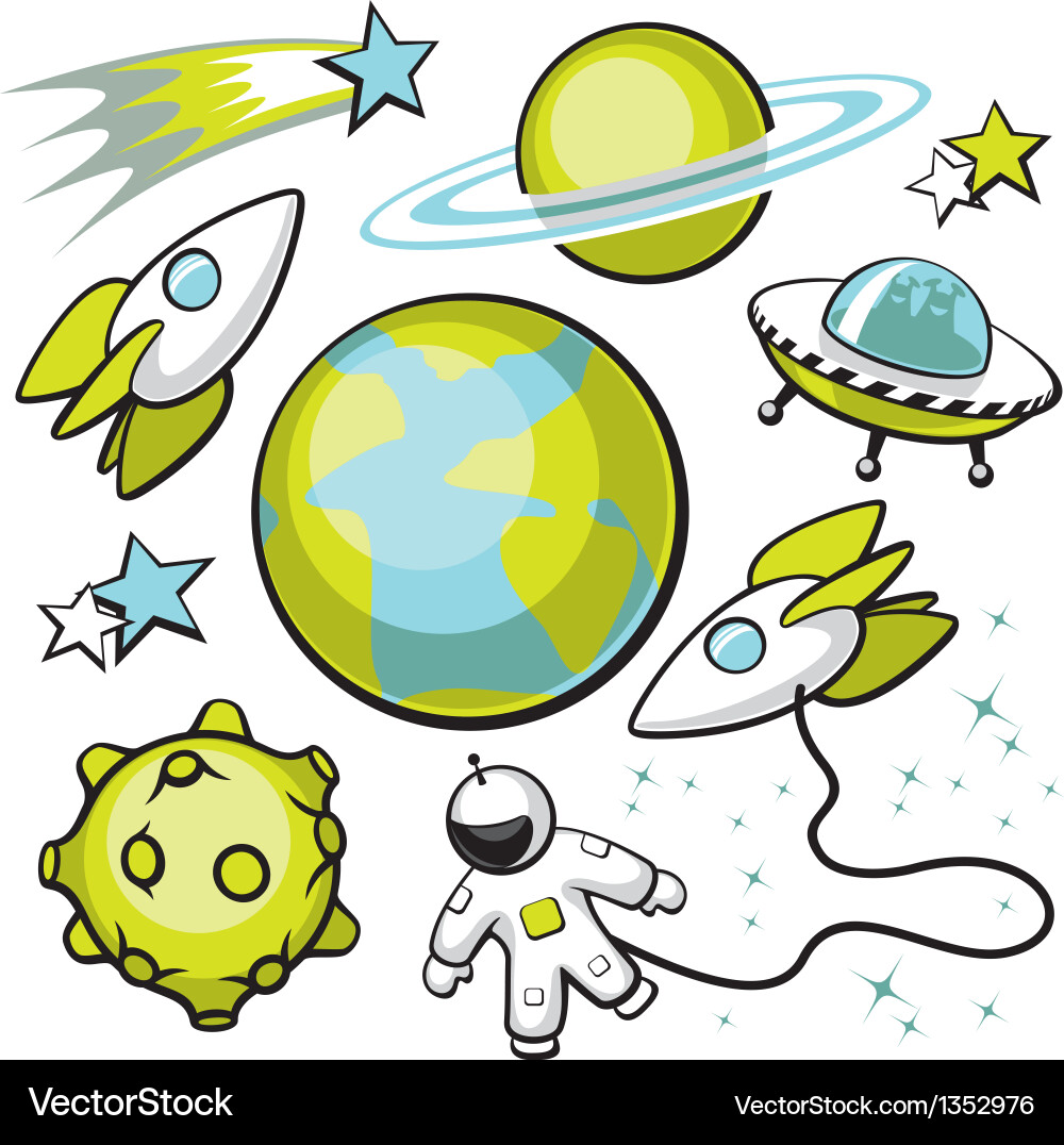 Cartoon Space Objects Collection vector image