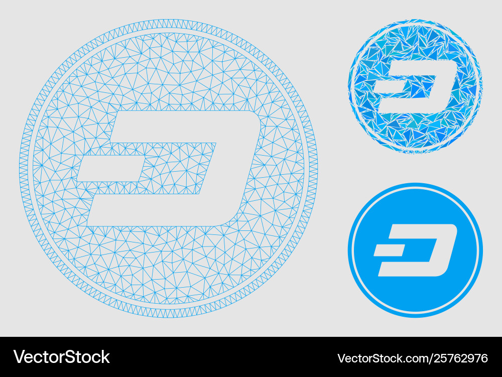 Dash coin mesh 2d model and triangle mosaic Dash coin mesh 2d model and triangle mosaic vector image
