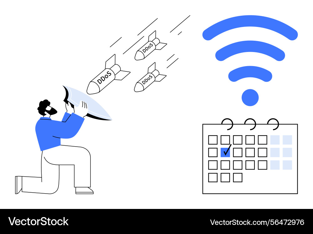Man defending against incoming ddos attacks Man defending against incoming ddos attacks vector image