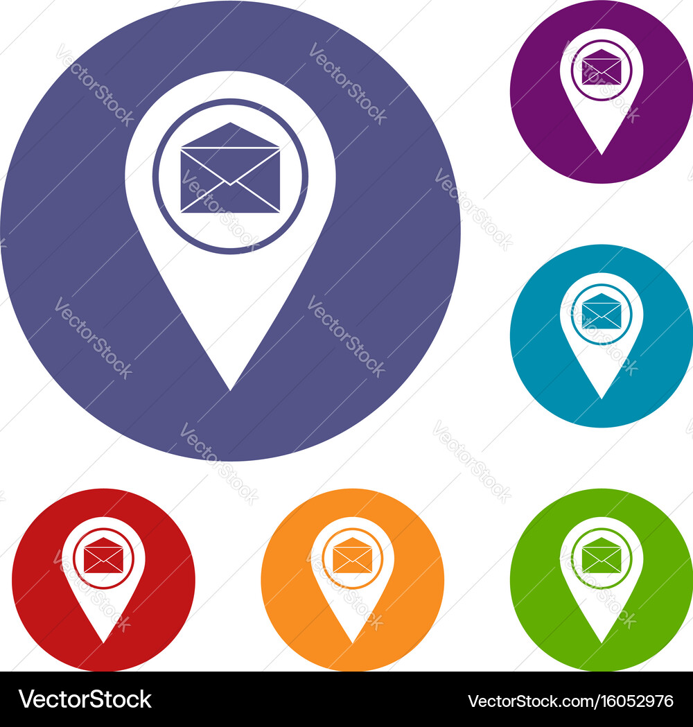 Marker location with envelope sign icons set Vector Image