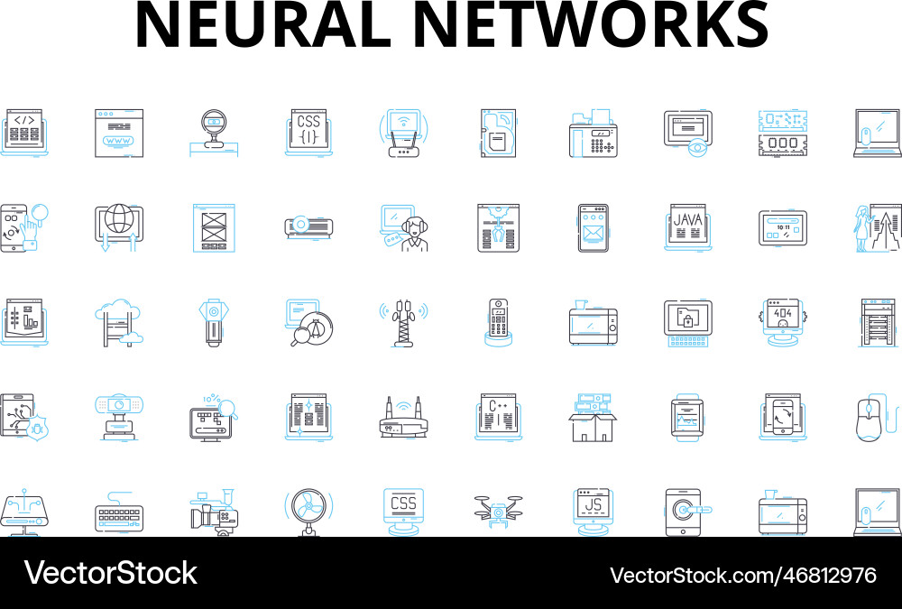 Neural networks linear icons set perceptron Neural networks linear icons set perceptron vector image