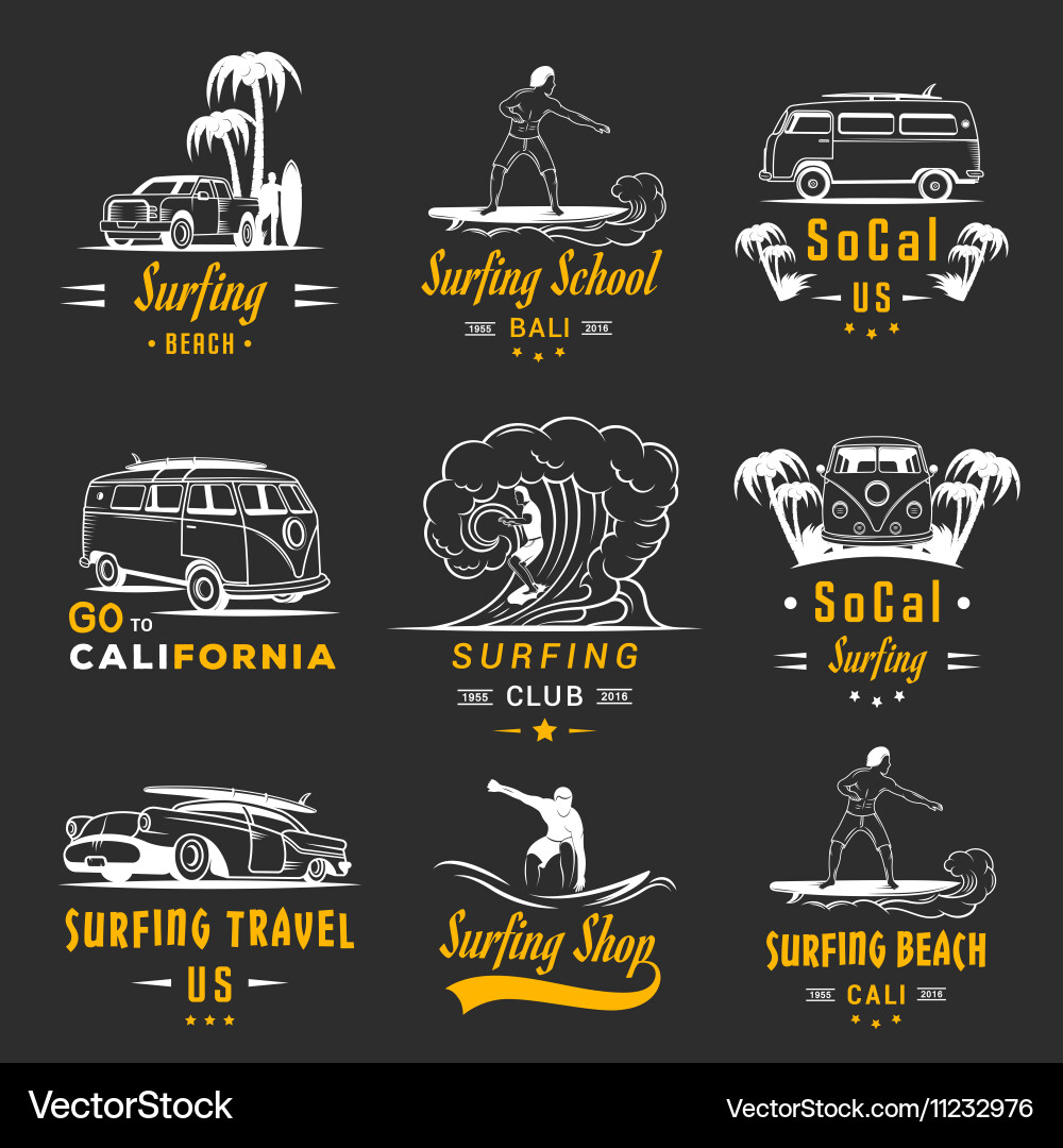 Retro Surfing Emblems & Logos Vector Image