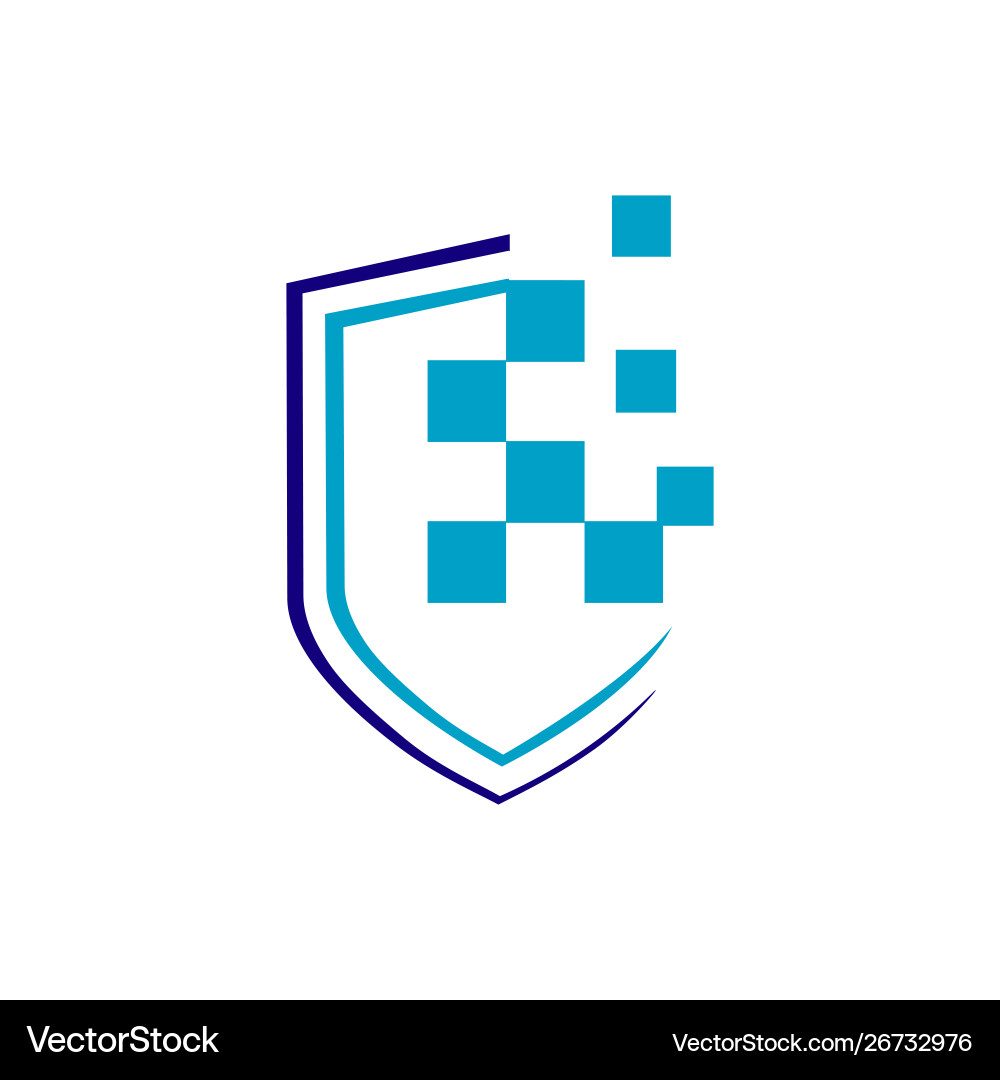 Shield digital security signage pixel icon tech Vector Image