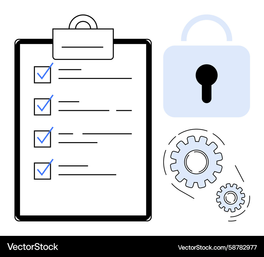 Checklist and lock with gears representing Checklist and lock with gears representing Vector Image