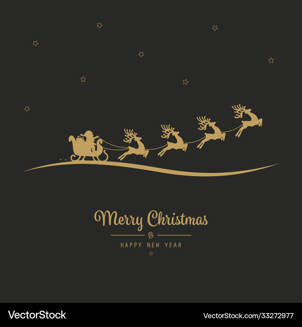 Christmas santa sleigh flying golden black Christmas santa sleigh flying golden black vector image