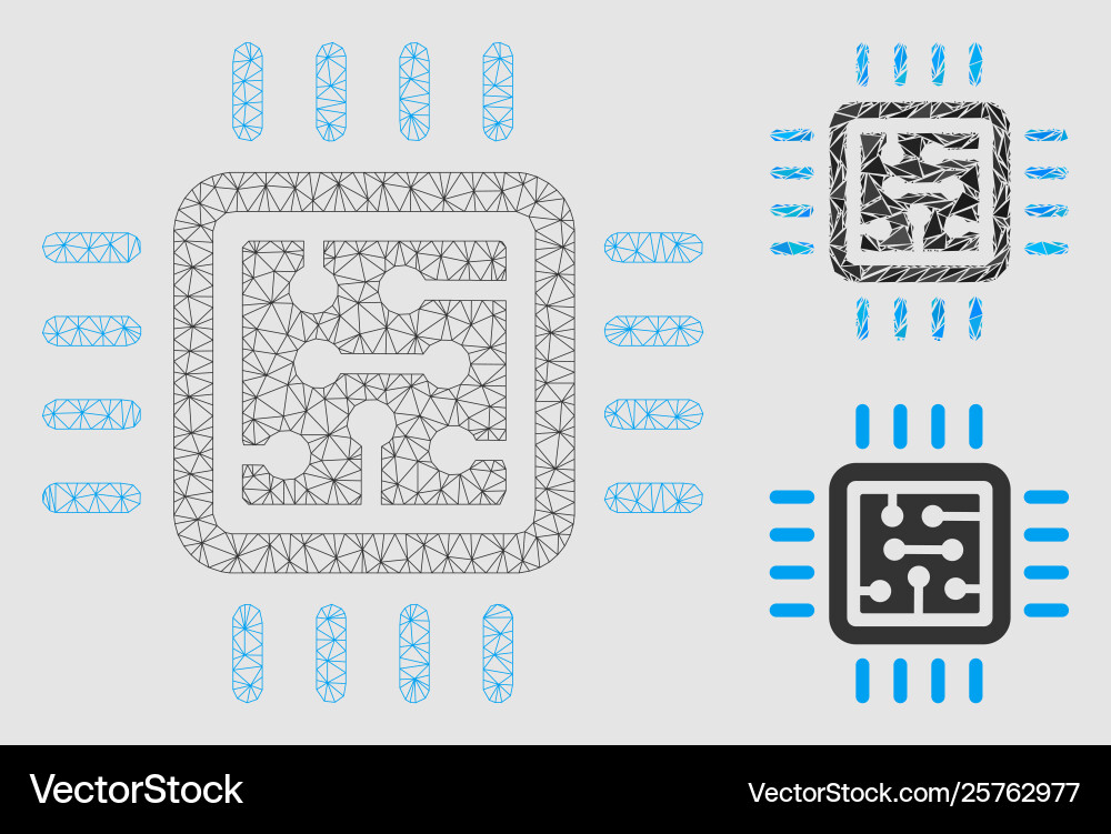 Cpu circuit mesh wire frame model Cpu circuit mesh wire frame model vector image