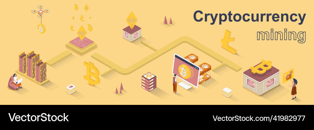 Cryptocurrency Mining Isometric Web vector image