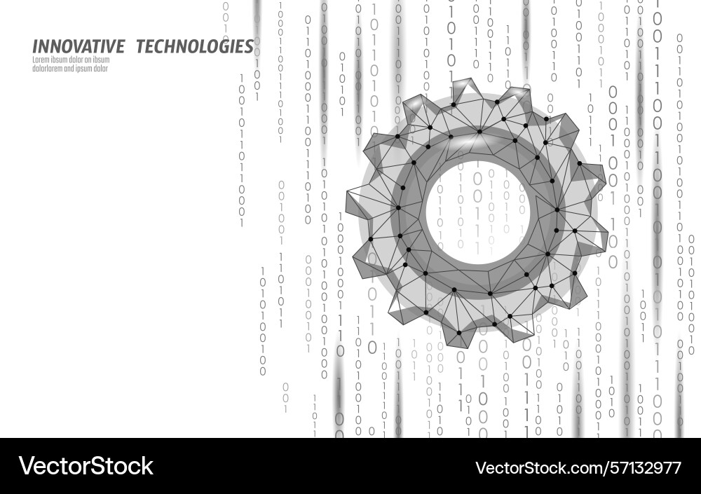 Digital gear with binary code overlay low poly Digital gear with binary code overlay low poly vector image