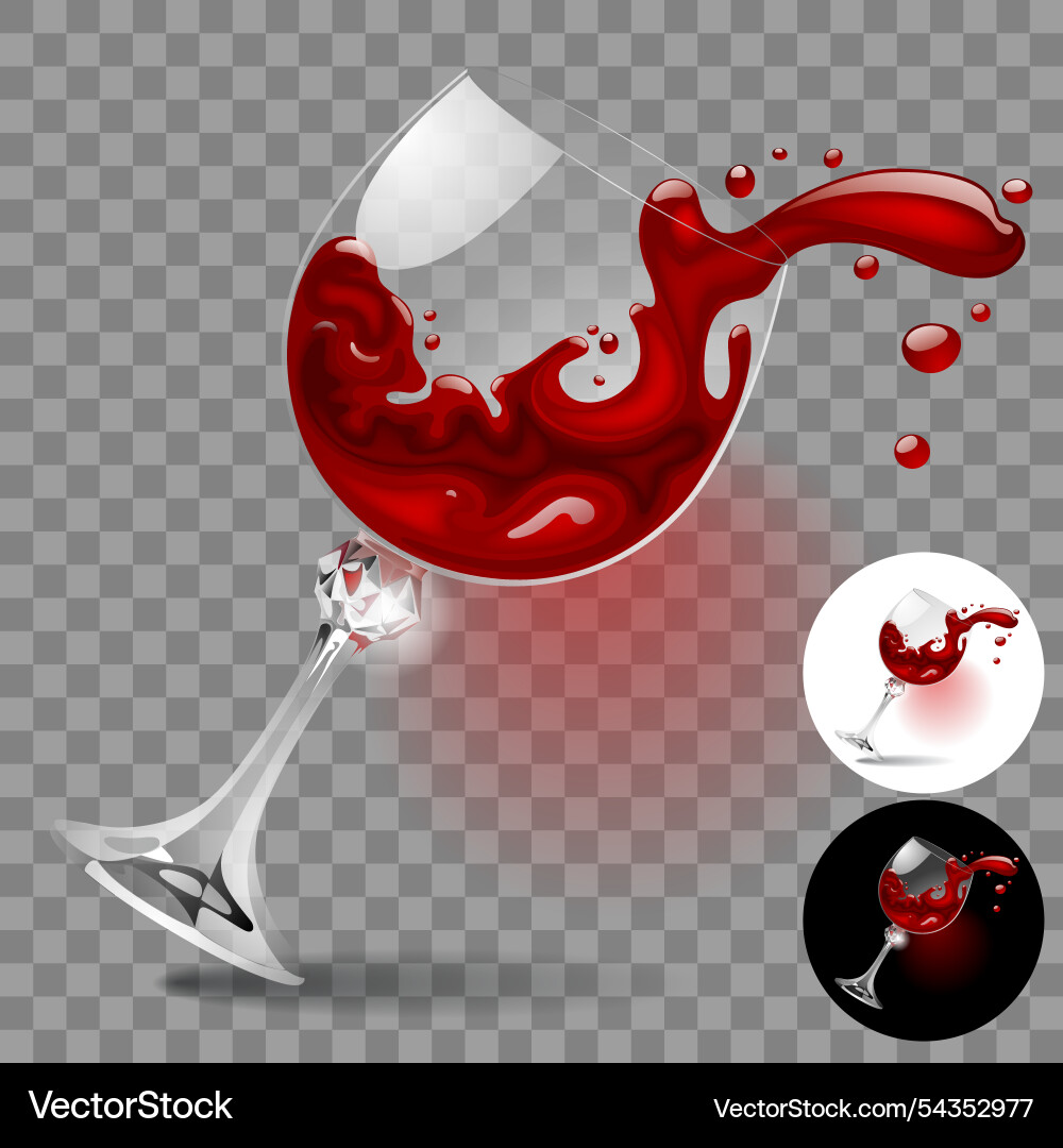Falling glass with splashed red wine in 3d style Falling glass with splashed red wine in 3d style Vector Image