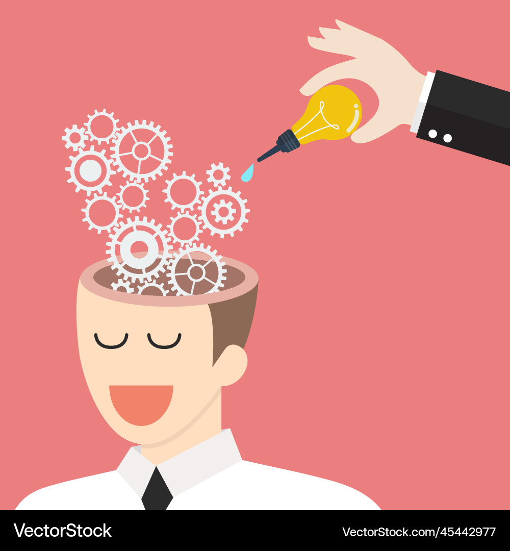 Hand drop lubricant into gears on brain head vector image