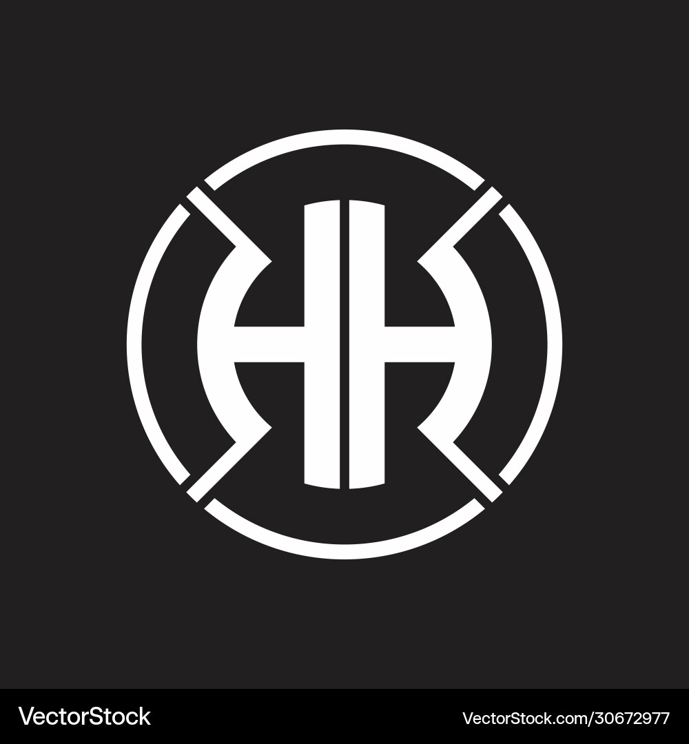 Hh logo monogram with four part circle slash vector image