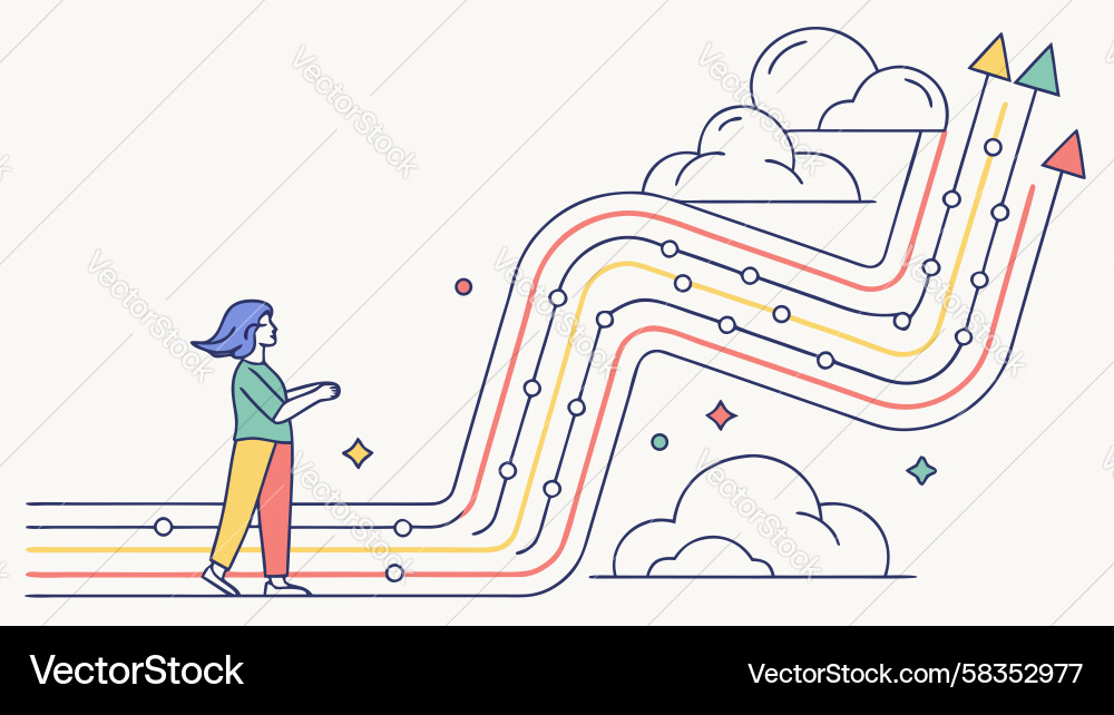 Person Navigating Cloud Data Networks Vector Image