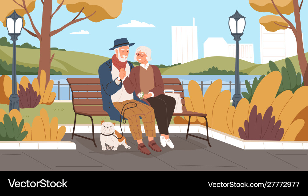 Senior Couple on a Park Bench Vector Image