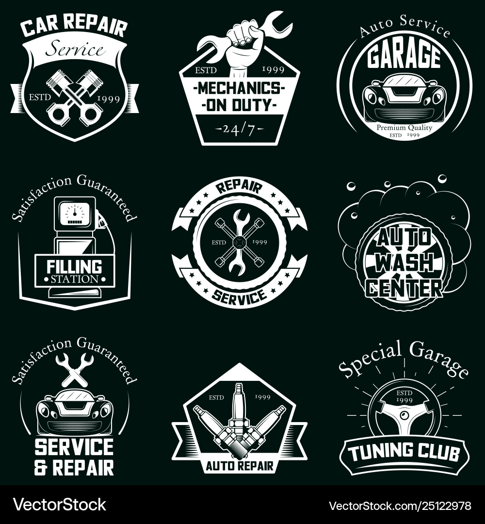 Car Service Badge Set - Retro Labels Vector Image