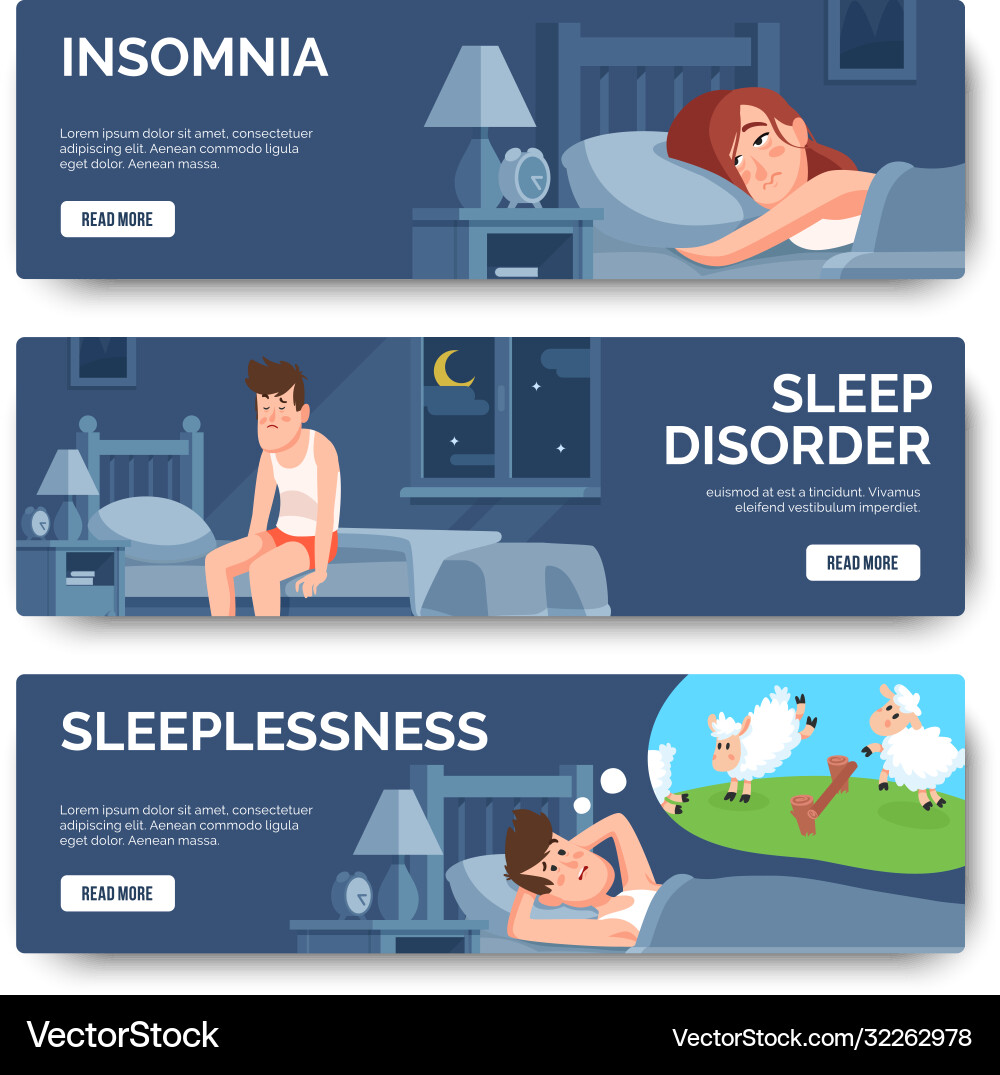 Insomnia sleep disorder isolated banner set vector image