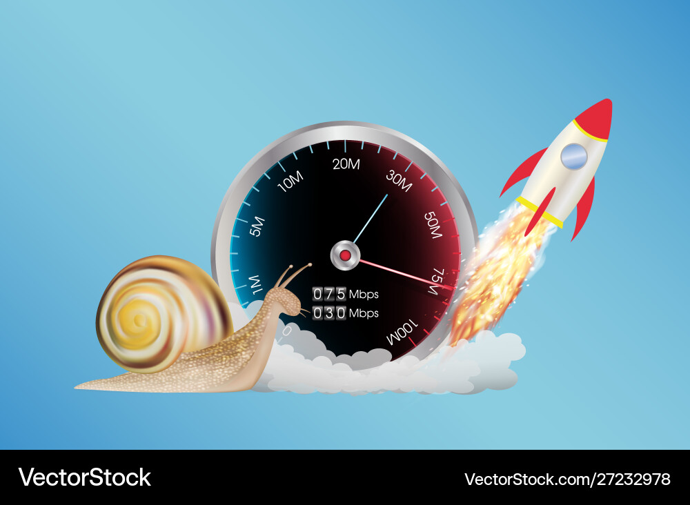 Internet speed meter with rocket and snail Internet speed meter with rocket and snail vector image