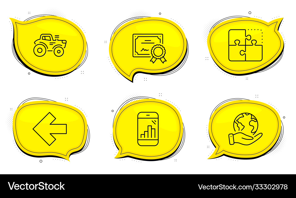 Left arrow tractor and puzzle icons set graph Vector Image