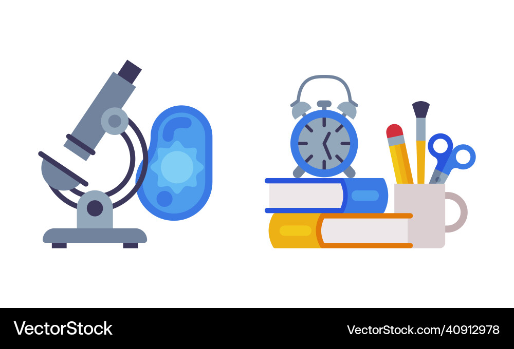 Microscope with cell and books alarm clock vector image