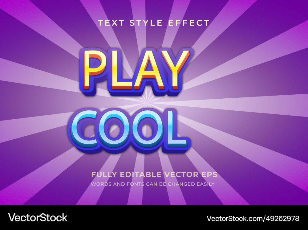 Play cool editable multi color text style effect vector image