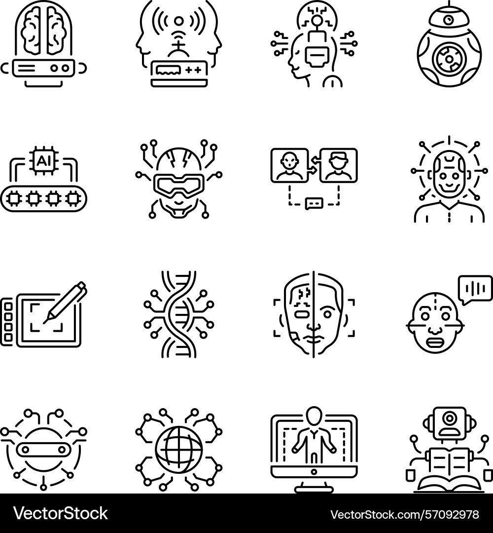 Set of 16 ai technology linear style icons vector image