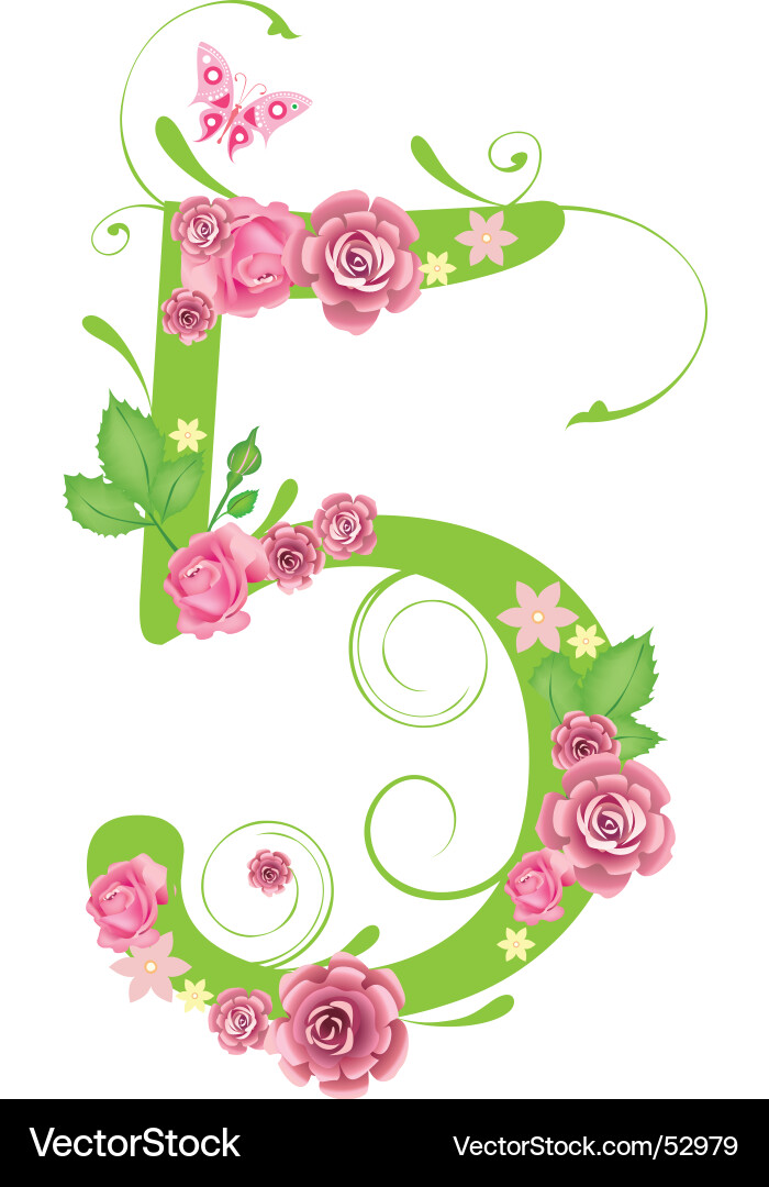 Alphabet Number Five Floral vector image