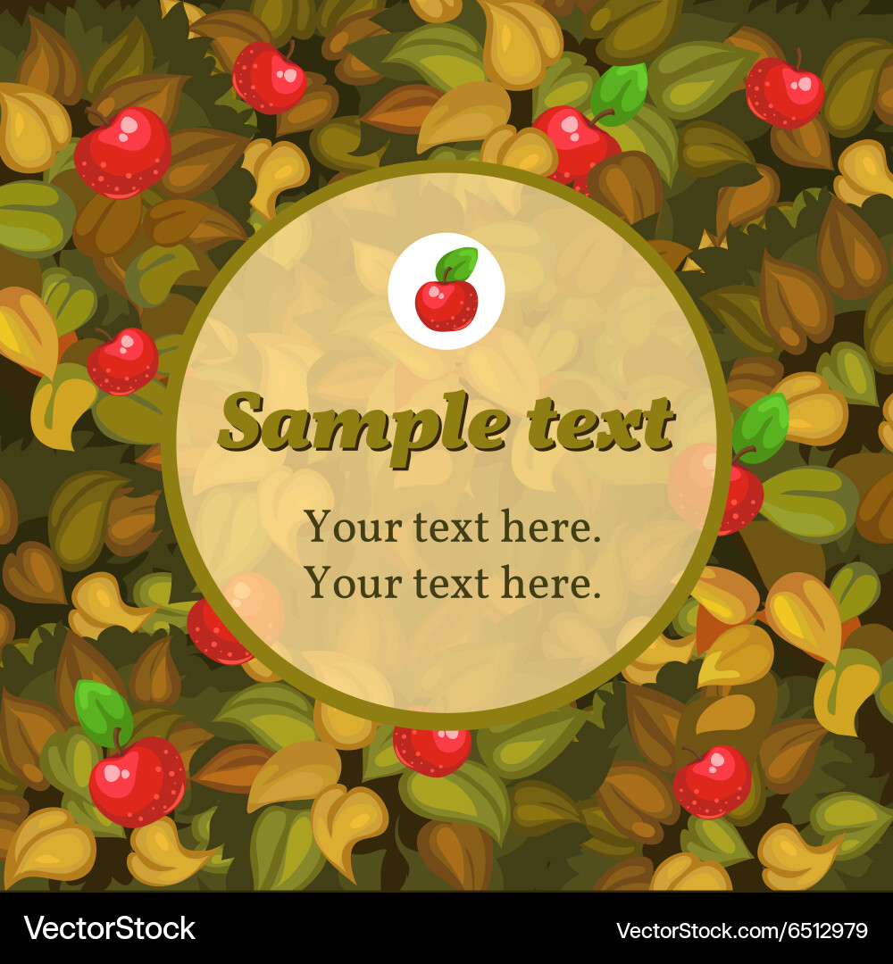 Card with apple and round frame for text Vector Image