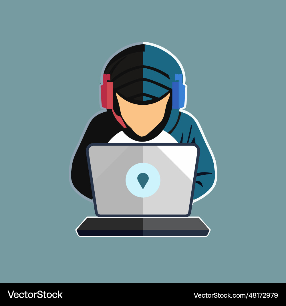 Computer hacker with laptop icon Computer hacker with laptop icon vector image