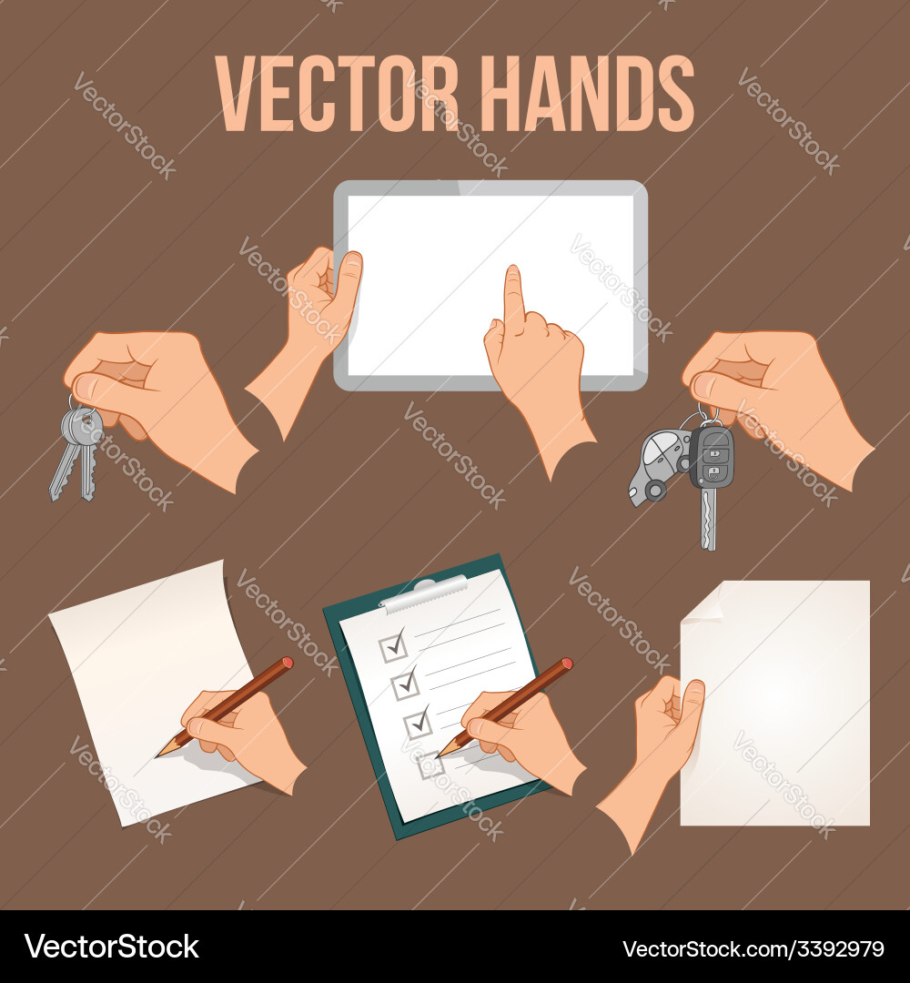 Hands Holding Business Objects Set Vector Image