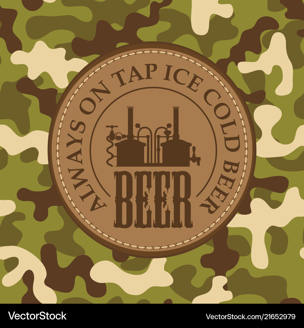 Leather beer label on a camouflage background Leather beer label on a camouflage background vector image