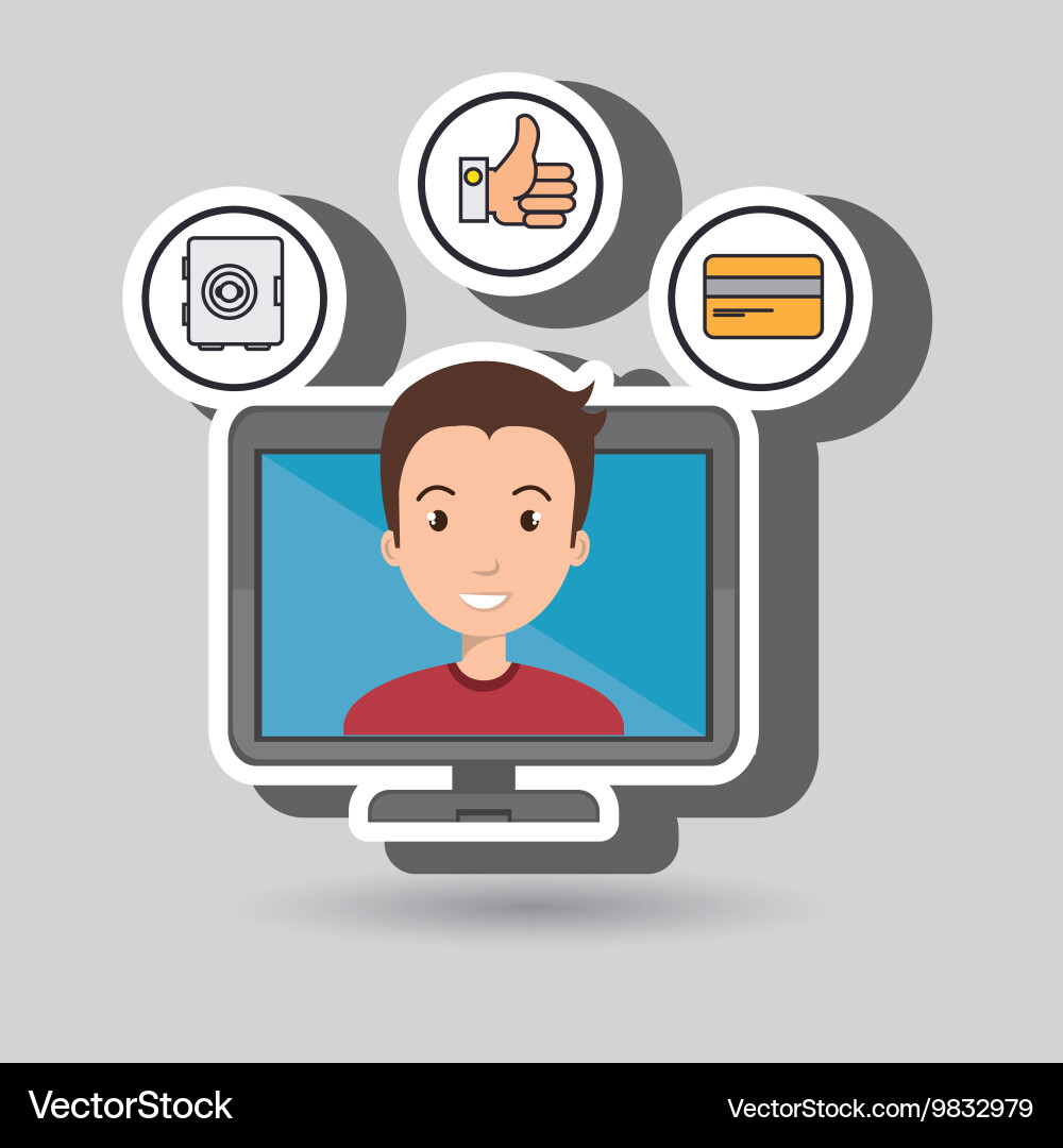 Man with hand card and screen isolated icon design vector image