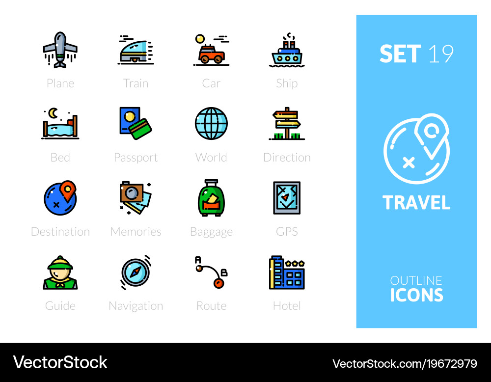 Outline color icons set in thin modern style vector image