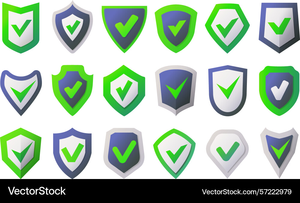 Shields with check marks trust and security icons Shields with check marks trust and security icons vector image