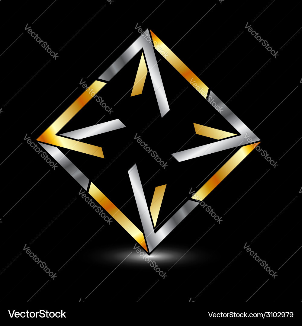 Symmetric square business logo in gold and silver Vector Image