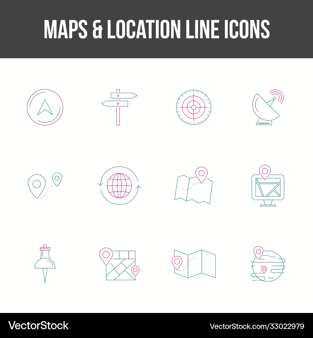 Unique maps location line icon set Vector Image