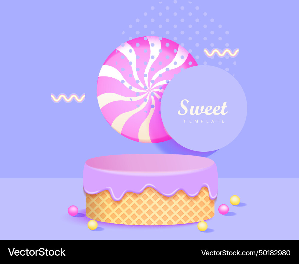 3d sweet podium waffle stage covered fluid cream 3d sweet podium waffle stage covered fluid cream vector image