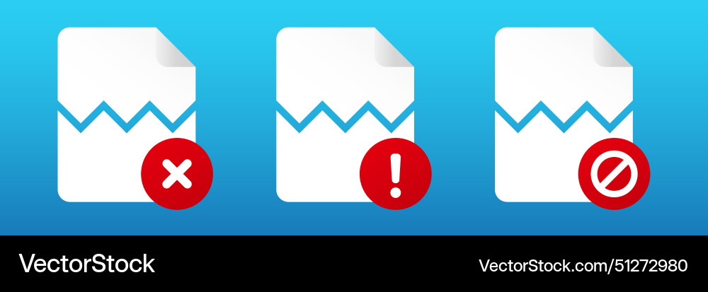 Corrupted file icon report failed document vector image