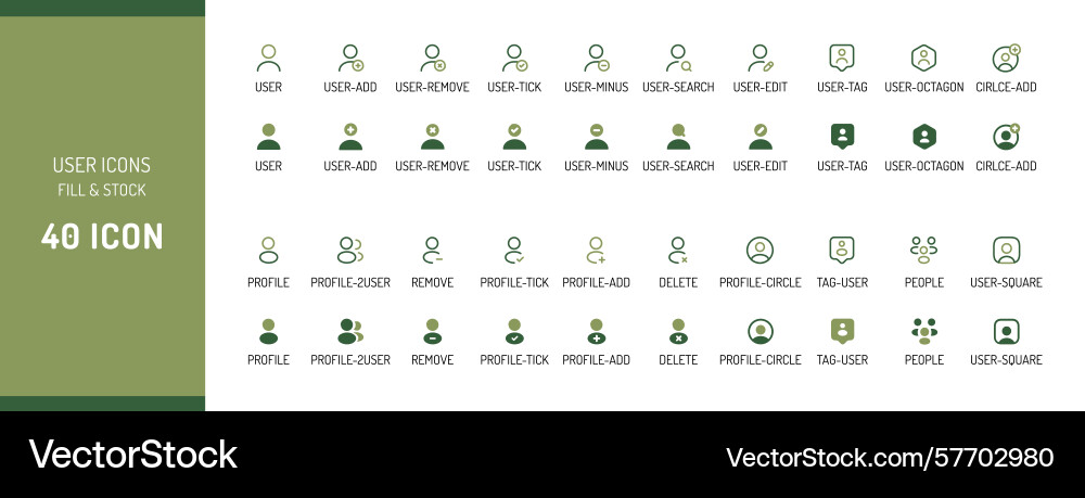 Forty user interface icons fill stock olive green vector image